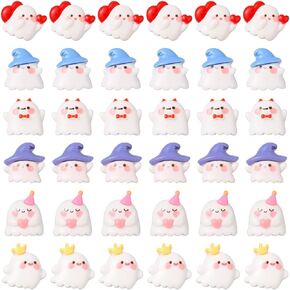 SUNNYCLUE 60Pcs 6 Colors Halloween Flatback Charms Cute Cabochons Kawaii Colorful Cartoon Ghost Flat Back Embellishment Plastic Cabochon for Halloween Jewelry Hair Clip Phone Case Scrapbooking Craft
