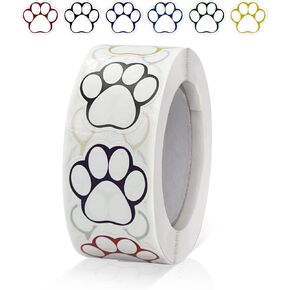 Paw Print Stickers Roll Colorful 1 Inch Dog Puppy Animal Paw Labels Decal Waterproof Removable for Teacher Classroom Kids Decorations 500 PCS