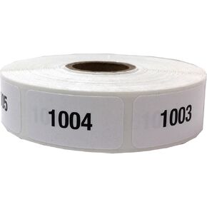 White with Black 1-1000 Consecutive Number Stickers, 3/4 Inch x 1 1/2 Inch Wide, 1 Label per Number, 1000 Total Labels
