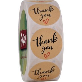 (3 Sizes-1") Kraft Thank You Stickers 1 inch, Thank You Labels Roll, 500 Brown Kraft Paper Thank You Stickers Small Business, Thank You for Your Order Stickers, Kraft Stickers for Handmade