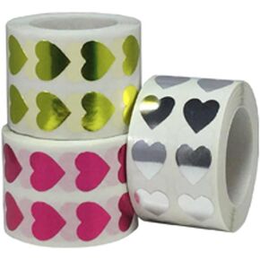 Metallic Heart Stickers Bulk Pack Valentine's Day Crafting Scrapbooking 1/2 Inch 3,000 Total Stickers