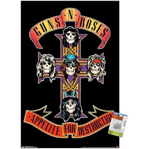 Trends International Guns N' Roses - Cross Wall Poster, 22.37" x 34.00", Premium Poster & Push Pin Bundle