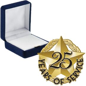 Crown Awards 25 Years of Service Pins, 25 Years of Service Pin with Blue Velvet Presentation Case, Prime