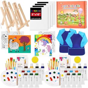 54 Pieces Acrylic Paint Set for Kids,Non Toxic Kids Painting Set,Arts Supplies and Painting Kits for Kids with 8 Canvas Panels,2X 12 Paints,2 Art Smocks,2 Table Easels Etc,Christmas Gifts