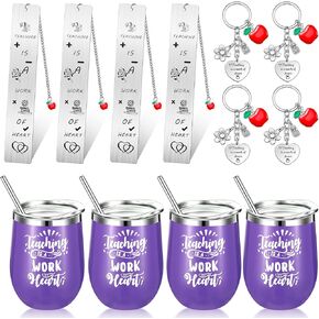 Skylety 12 Pcs Teacher Appreciation Gifts Set Graduation Gifts 4 Teacher Tumbler Mug, 4 Heart Shape Keychain, 4 Teacher Bookmarks Thank Gifts End of Year Teacher Gifts for Women(Purple)
