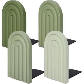 Whaline 4Pcs Boho Arch Wood Bookends Back to School Sage Green Rainbow Wooden Book Stands Decorative Non Skid Book Stoppers for Heavy Books Home Office Library Kitchen (4 Colors)