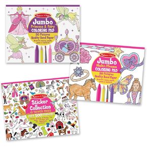 Melissa & Doug Sticker Collection and Coloring Pads Set: Princesses, Fairies, Animals, and More - FSC Certified