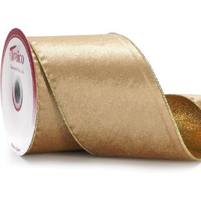 4" Champange Gold Velvet Gold Glitter Backing Wired Ribbon 10 Yards for Christmas Wedding Wreath Gift Wrapping Home Décor DIY