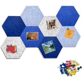Hexagon Felt Bulletin Board Tiles, 8 Pcs, 8.7 x 7.5 inches, with 20 Pushpins, for Easy Display of Photos Pictures Memos Notices, Felt Wall Tiles for Office Home Classroom (Gray)