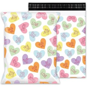 Whaline 100Pcs Valentine's Day Poly Mailer 10 x 13 In Colorful Conversation Heart Mailing Bag Pastel Self-Sealing Plastic Packaging Envelope Bag For Small Business