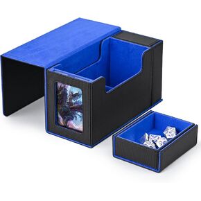 ZLCA MTG Commander Deck Box with Display Window,Card Deck Box with Dice Tray & 35pt Card Brick,Fits 200 Double-Sleeved Cards-Grey&Green