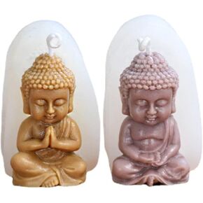 2-Pack 3D Mini Buddha Silicone Candle Mold, DIY Buddha Mold for for Handcraft Candle Making Decorated Resin Craft Molds Gypsum Cement Statue Silicone Moulds
