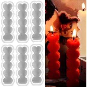 6 Pcs Valentine's Day Heart Candle Molds 3D Love Heart Shaped Silicone Soap Candle Moulds Epoxy Resin Mold Aromatherapy Soap Chocolate Cake Molds for Wedding Dinner Christmas Party Decoration