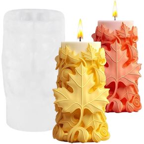 3D Maple Leaf Cylinder Candle Mold Maple Silicone Mold Autumn Leaves Candle Molds for Candle Making Supplies DIY Scented Candles Silicone Molds Soap Molds Fall Decorations for Home Epoxy Resin Molds