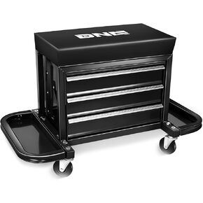DNA MOTORING 3-Drawer Rolling Mechanic Seat Garage Shop Roller Stool with Tray and Storage Slots, 242lbs / 110kg Weight Capacity,TOOLS-00142