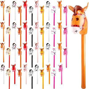 48 Pcs 40 Inch Inflatable Horse Head Stick Multicolor Blow Up Cowboy Horse Stick Balloon for Kids Birthday Cowboy Horse Party Supplies, 12 Colors
