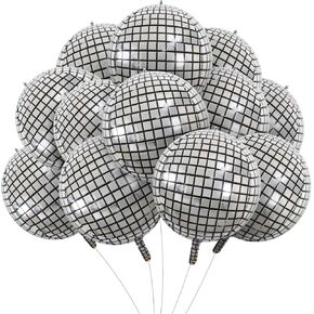 12 Pack Large Disco Balloons - 22 Inch 4D Silver Laser Metallic Mirror Mylar Balloons for 70s Disco Party Decorations