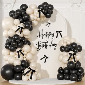 Black and White Balloon Arch Kit 141 Pcs Coquette Birthday Decorations Include Black White Balloon and Black Bow for Wedding Birthday Baby Shower Gender Reveal Black Bow Birthday Decorations