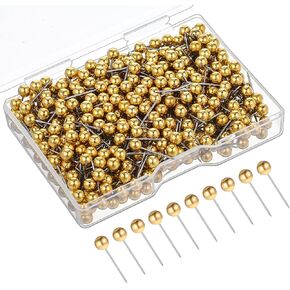 500 Pcs Gold Push Pins, Map Tacks with Point Thumb Tacks for Wall Metal Push Pins Stainless Steel Small Round Head Marking Pins Decorative Push Pins for Bulletin Board