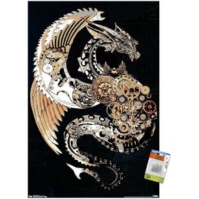 Steampunk Dragon Wall Poster with Push Pins