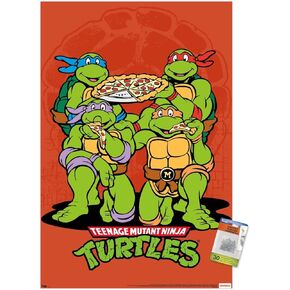 Trends International Nickelodeon Teenage Mutant Ninja Turtles - Pizza Wall Poster, 22.375" x 34", Poster & Push Pin Bundle