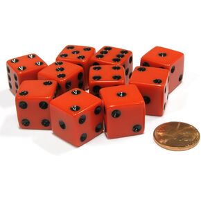 Set of 10 Six Sided Square Opaque 16mm D6 Dice -Red with Black Pip Die by Koplow Games