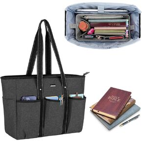 Damero Large Bible Bag with Organizer Insert, Bible Tote Bag with Water Bottle Pocket and Laptop Sleeve