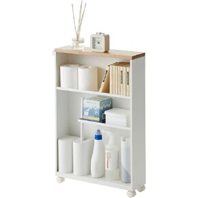 Yamazaki Home Tower Rolling Slim Bathroom Utility Cart with Handle - Storage Shelf Narrow Organizer Rack, 27" - Steel -