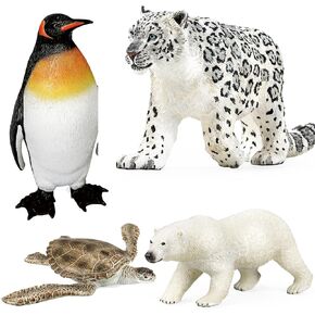 Mostop Polar Animals Figures Toys, 4 PCS Detailed Arctic Animals Kids Toys Include Penguin, Polar Bear, Snow Leopard, Turtle, Realistic Plastic Antarctic Animal Toys Model Figurines for Boys Girls