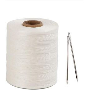 Large Spool Flat Sewing Waxed Leather Thread 1200 Meters x 0.8mm with 2 Large Eye Needles Leather Craft Hand Stitching Waxed Thread Cords for AWL Shoes Bags Repair (White)