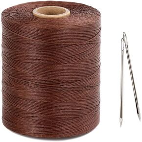 Large Spool Flat Sewing Waxed Leather Thread 1200 Meters x 0.8mm with 2 Large Eye Needles Leather Craft Hand Stitching Waxed Thread Cords for AWL Shoes Bags Repair (White)