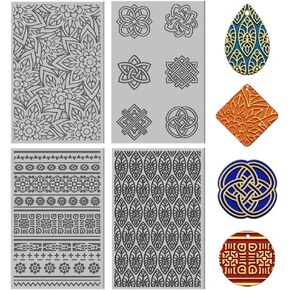 CHGCRAFT 4Pcs 4 Styles Mandala Lace Polymer Clay Texture Sheets Flowers Clay Modeling Pattern Pad Clay Texture Mat for Making Earrings Jewelry Earrings Necklaces Handicrafts, 3.9x2.6Inch