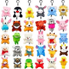XIPEGPA 30 PCS Mini Plush Animals Keychain Set Small Stuffed Animals for Goodie Bags Easter Schools Birthday Party Favor Supplies