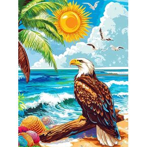 Kaliosy 5D Diamond Art Kits for Adults Eagle by The Sea by Number Kits, Diamond Painting Art Landscape DIY Full Drill Crystal Craft Cross Stitch Embroidery Decoration (12x16 inch) 30x40 cm