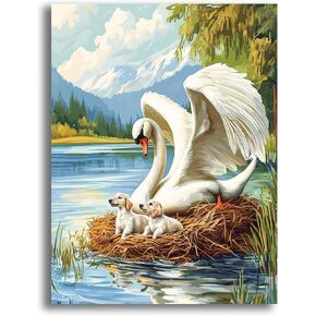 Yomiie 5D Swan and Puppy Diamond Painting Kits for Adults, Paint with Diamonds Art Animal DIY Full Round Drill Kits, Embroidery Rhinestone Diamond Crystal Craft Canvas Home Wall Decor 30x40 cm