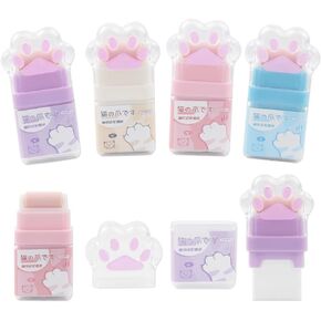 2Pcs Cat Paw Roller Eraser, Multicolour Erasers, Colorful Roller Eraser, Cute Cat Rubber Eraser with Shaving Roller Case for School Office Supply Stationery Erasers and Correction Products