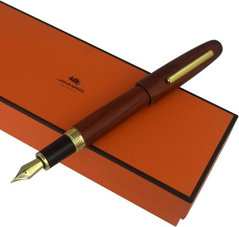 Jinhao 9036 Wooden Vintage Fountain Pen, Cherry wood Antique Natural Pens, Fine Nib With Refillable Ink Converter, Handcrafted Collection Gift Case Set in Kuwait