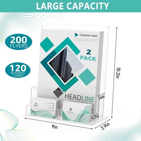 2 Pack Acrylic Brochure Holder with Business Card Holder, Clear Acrylic Brochure Holder 8.5 x 11 Inch Plastic Flyer Display Stand for Magazine, Pamphlet, Booklets, Menu, Journals, Literature in Saudi Arabia