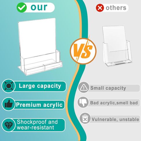 2 Pack Acrylic Brochure Holder with Business Card Holder, Clear Acrylic Brochure Holder 8.5 x 11 Inch Plastic Flyer Display Stand for Magazine, Pamphlet, Booklets, Menu, Journals, Literature in Saudi Arabia