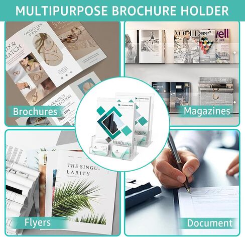 2 Pack Acrylic Brochure Holder with Business Card Holder, Clear Acrylic Brochure Holder 8.5 x 11 Inch Plastic Flyer Display Stand for Magazine, Pamphlet, Booklets, Menu, Journals, Literature in Saudi Arabia