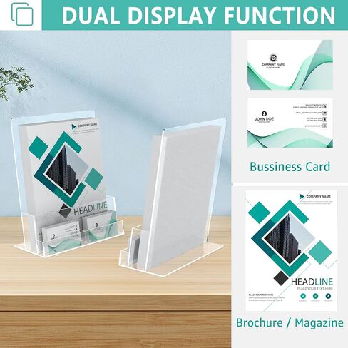2 Pack Acrylic Brochure Holder with Business Card Holder, Clear Acrylic Brochure Holder 8.5 x 11 Inch Plastic Flyer Display Stand for Magazine, Pamphlet, Booklets, Menu, Journals, Literature in Saudi Arabia