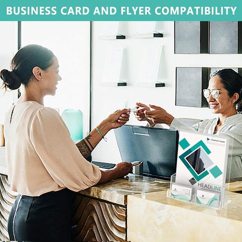 2 Pack Acrylic Brochure Holder with Business Card Holder, Clear Acrylic Brochure Holder 8.5 x 11 Inch Plastic Flyer Display Stand for Magazine, Pamphlet, Booklets, Menu, Journals, Literature in Saudi Arabia