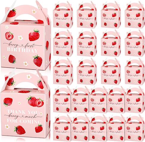 24 Pack Strawberry Birthday Party Favor Sweet Strawberry Treat Box 6.1 x 3.9 x 8.3 in Fruit Gift Candy Box Strawberry Theme Goodie Present Box for Sweet One Birthday Baby Shower Decor Supplies in Saudi Arabia
