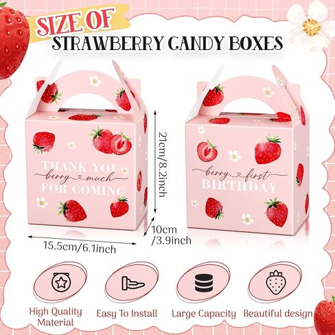 24 Pack Strawberry Birthday Party Favor Sweet Strawberry Treat Box 6.1 x 3.9 x 8.3 in Fruit Gift Candy Box Strawberry Theme Goodie Present Box for Sweet One Birthday Baby Shower Decor Supplies in Saudi Arabia