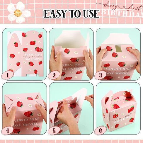 24 Pack Strawberry Birthday Party Favor Sweet Strawberry Treat Box 6.1 x 3.9 x 8.3 in Fruit Gift Candy Box Strawberry Theme Goodie Present Box for Sweet One Birthday Baby Shower Decor Supplies in Saudi Arabia