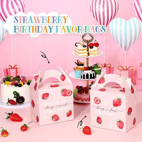 24 Pack Strawberry Birthday Party Favor Sweet Strawberry Treat Box 6.1 x 3.9 x 8.3 in Fruit Gift Candy Box Strawberry Theme Goodie Present Box for Sweet One Birthday Baby Shower Decor Supplies in Saudi Arabia