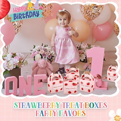 24 Pack Strawberry Birthday Party Favor Sweet Strawberry Treat Box 6.1 x 3.9 x 8.3 in Fruit Gift Candy Box Strawberry Theme Goodie Present Box for Sweet One Birthday Baby Shower Decor Supplies in Saudi Arabia