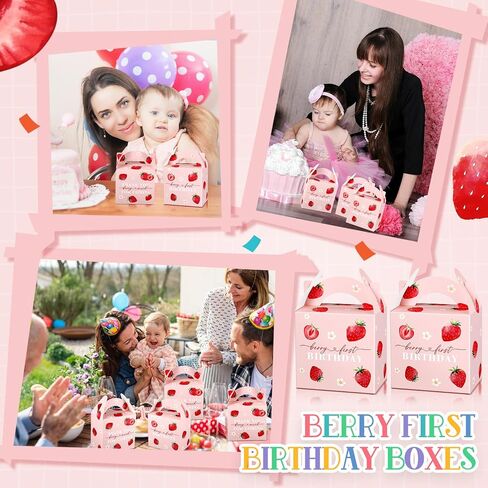 24 Pack Strawberry Birthday Party Favor Sweet Strawberry Treat Box 6.1 x 3.9 x 8.3 in Fruit Gift Candy Box Strawberry Theme Goodie Present Box for Sweet One Birthday Baby Shower Decor Supplies in Saudi Arabia