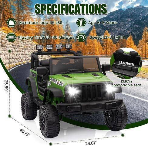 12V Ride on Truck Car Kids Electric Vehicles with Remote Control, 2 Speeds, Spring Suspension, LED Headlight, Bluetooth, Music, Battery Powered Kids Car to Drive, White in Saudi Arabia