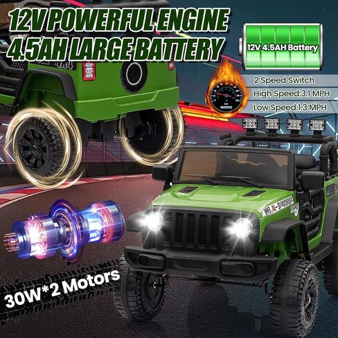 12V Ride on Truck Car Kids Electric Vehicles with Remote Control, 2 Speeds, Spring Suspension, LED Headlight, Bluetooth, Music, Battery Powered Kids Car to Drive, White in Saudi Arabia
